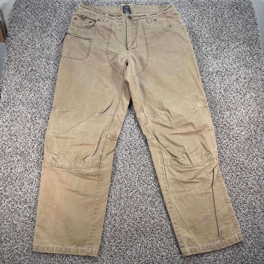 Kuhl Rydr Mens 36x32 Khaki Tan Cotton Canvas Articulated Knee Hiking Work Pants